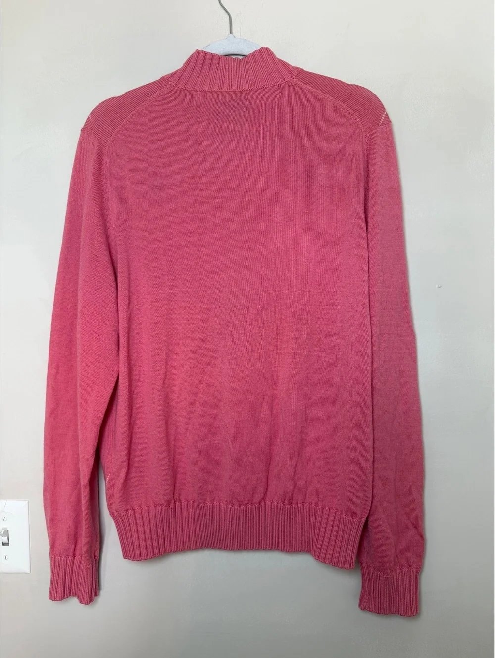 Martin Mens Pink 1/4-Zip Argyle Golf Sweater. 100% Italian Merino Wool. Medium